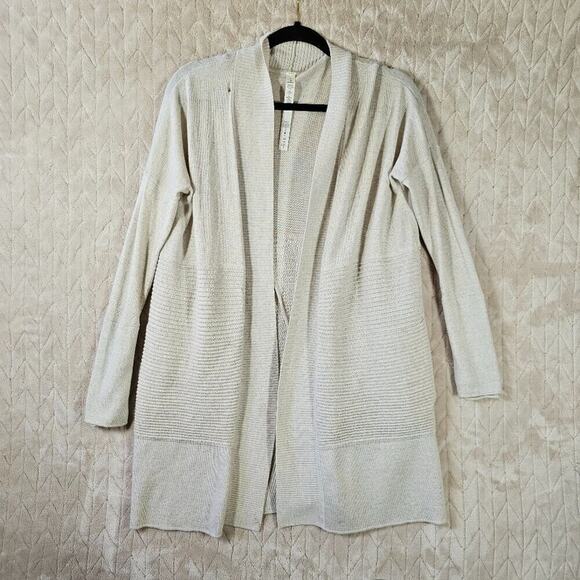 Lululemon Cardigan 6 Sit In Lotus Wrap II Merino Wool Oat Split Back Open Front - Picture 1 of 6